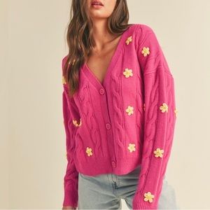 Magenta Floral Embroidered Cardigan, new with tags!